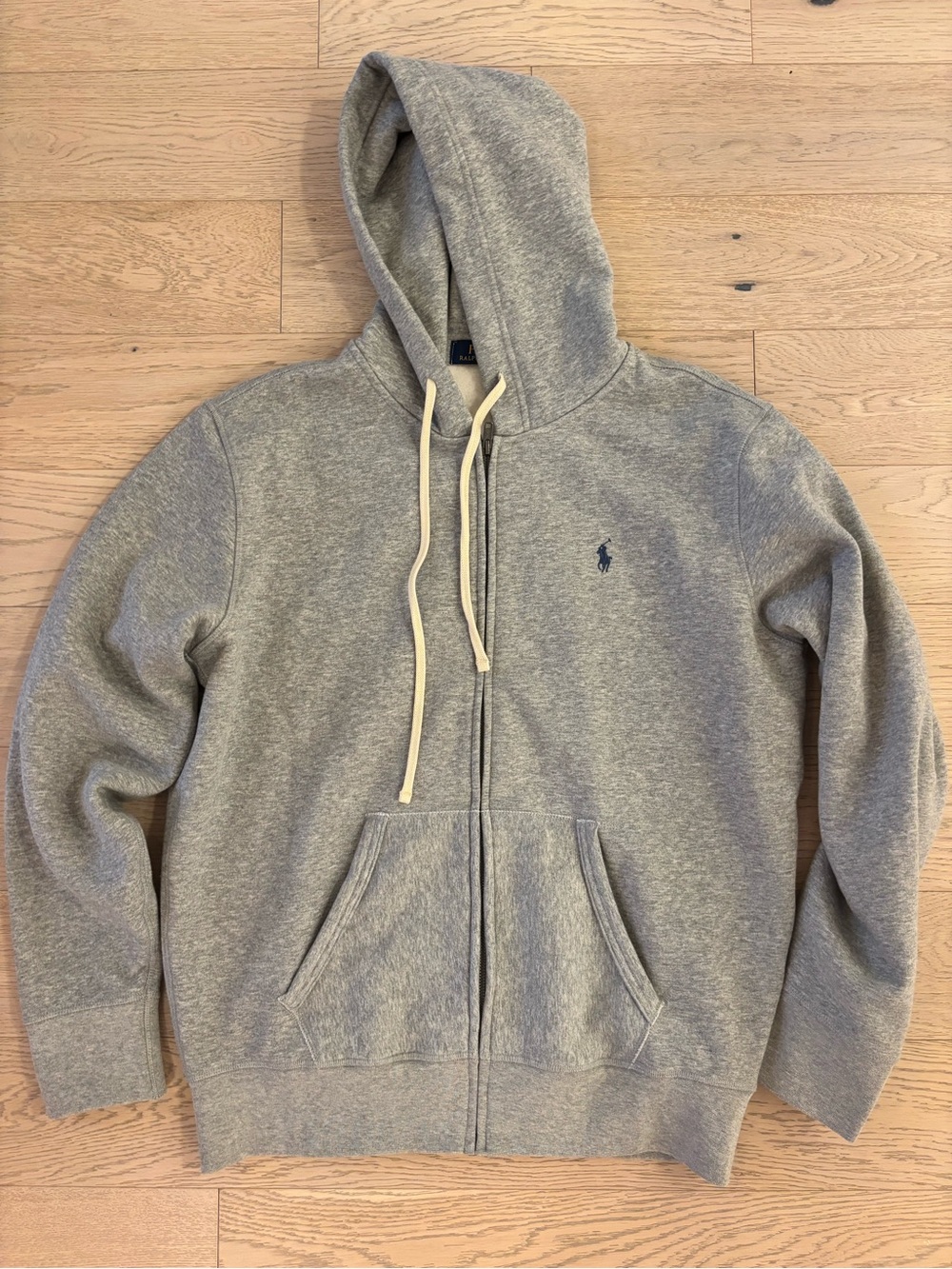 Ralph Lauren Heather Gray Full-Zip Hoodie with Navy Polo Pony